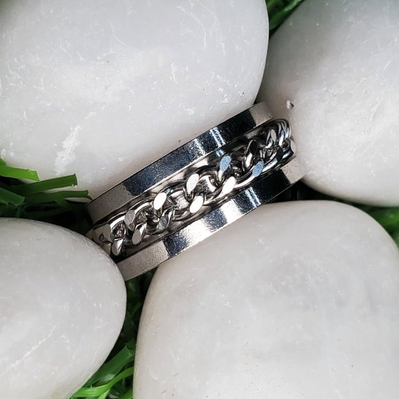 "8MM Stainless Steel Unisex Spinner Ring, AAAQL1017 - Picture 8 of 11